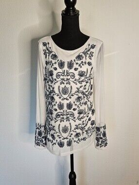 Sundance Elegant Skies Metallic Beaded Top Lined Mesh Cream Blue Embroidered M